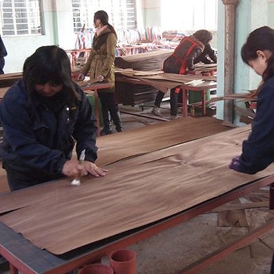 Fabricação de revestimento de madeira Padouk de grãos retos Técnicas de corte de fatia Espessura 0,5 mm para a face do armário