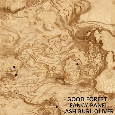 Fantasia alongada Ash Burl Oliver Wood Veneer Book Match natural do tamanho que emenda para o ISO da decoração do hotel