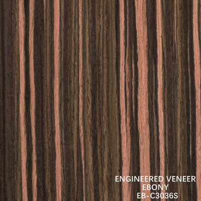 Folheado de Madeira de Ébano Artificial Grão Vertical Cor Vermelha 2200-3100mm Comprimento Para Decoração de Hotel